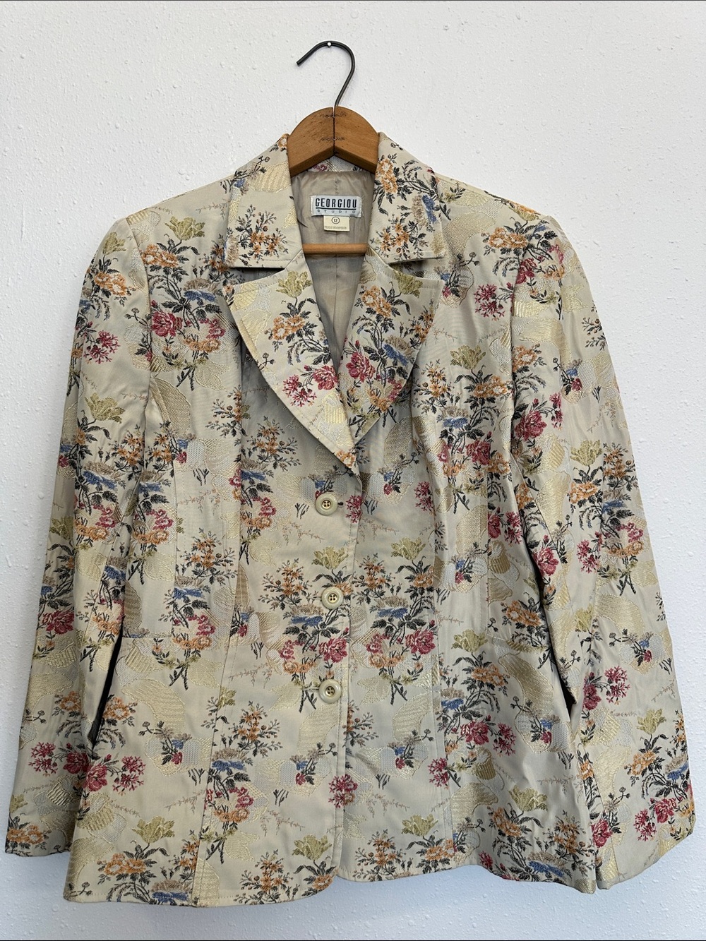Vinatage 90s Floral Jacquard Asian style Women's Blazer metallic thread
